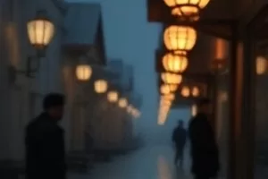 《长夜值更》剧照：深夜便利店门口站着的两个人影
